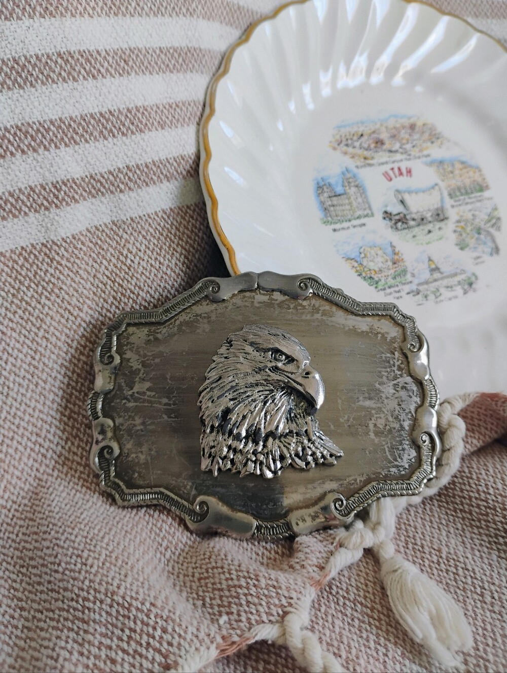Vintage, Belt Buckle Western Engraved Eagle Metal Child's/Women's Cowgirl Buckle